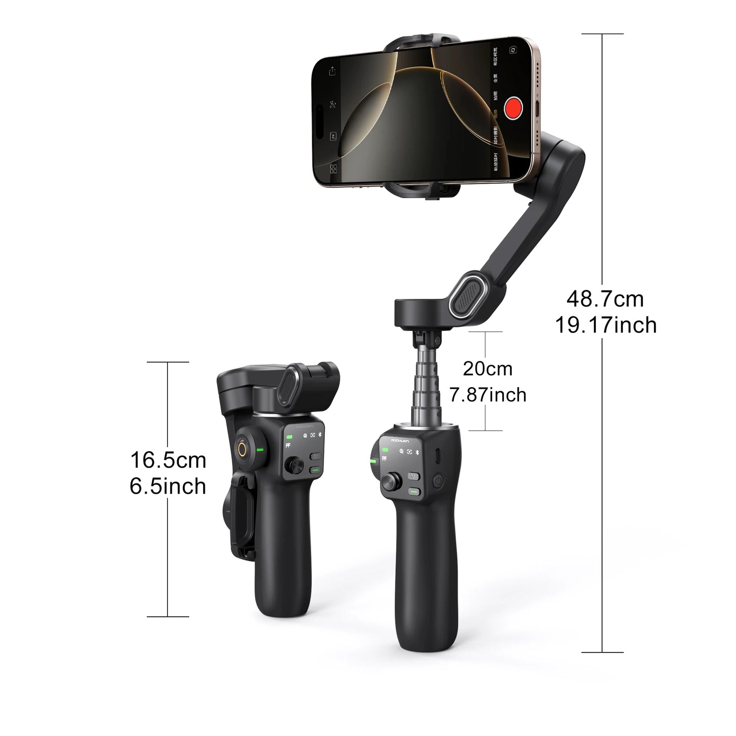 AOCHUAN 3-Axis Handheld Gimbal Phone Stabilizer with Extension Rod 8.0 Anti Shake Face Tracking for Phone Outdoor Shooting Vlog