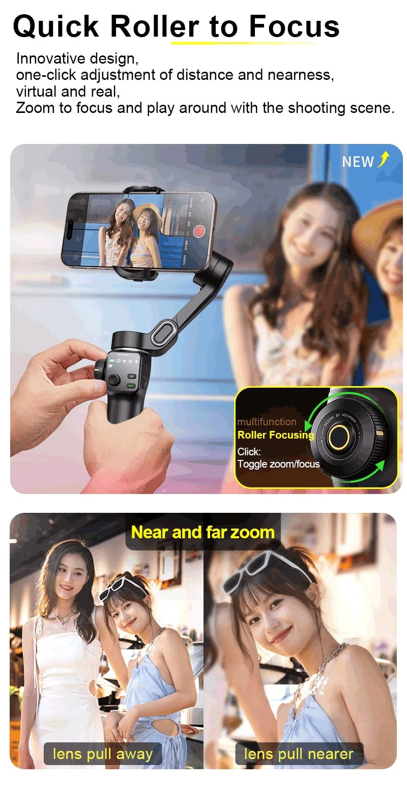 AOCHUAN 3-Axis Handheld Gimbal Phone Stabilizer with Extension Rod 8.0 Anti Shake Face Tracking for Phone Outdoor Shooting Vlog