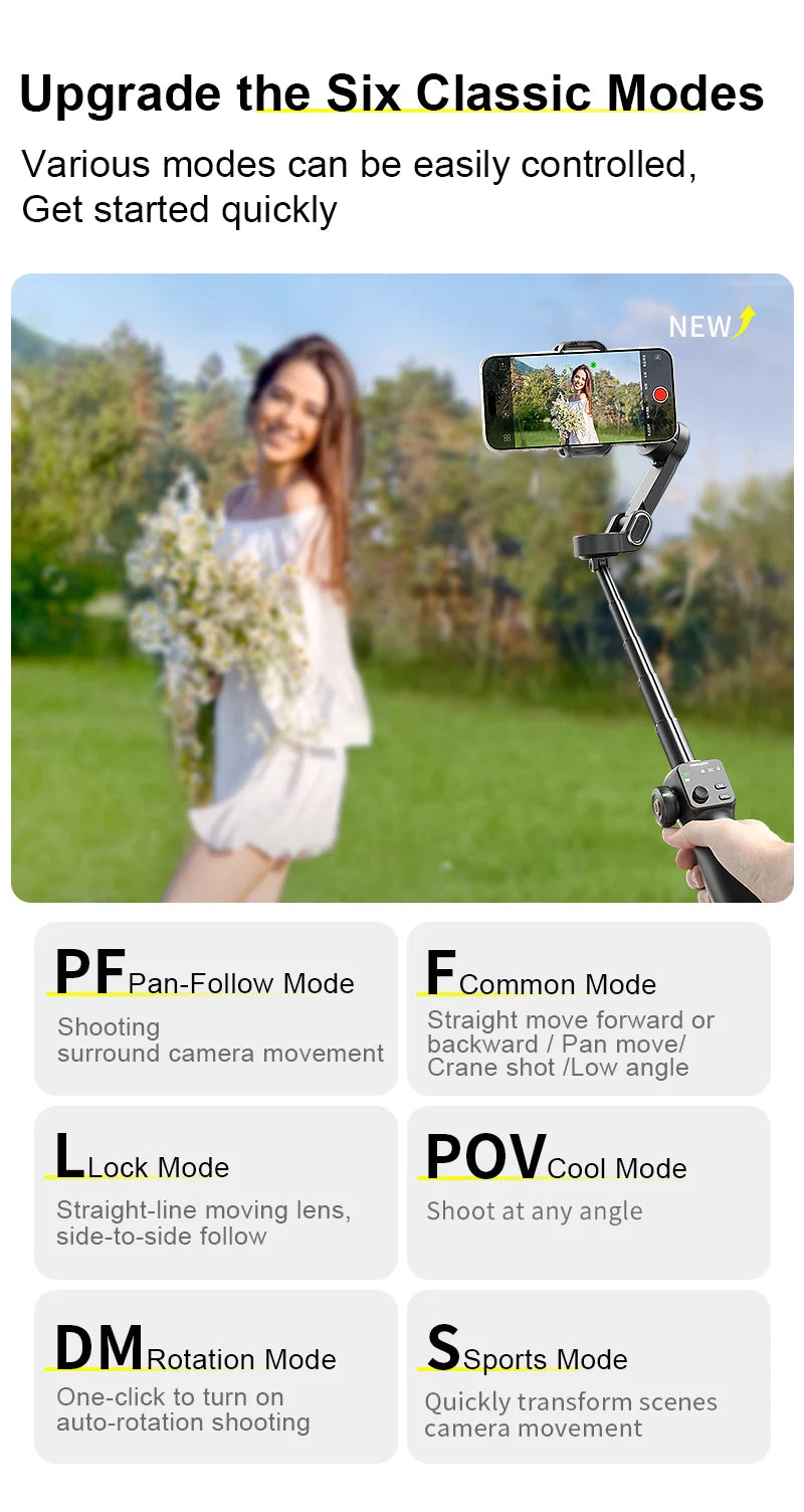 AOCHUAN 3-Axis Handheld Gimbal Phone Stabilizer with Extension Rod 8.0 Anti Shake Face Tracking for Phone Outdoor Shooting Vlog