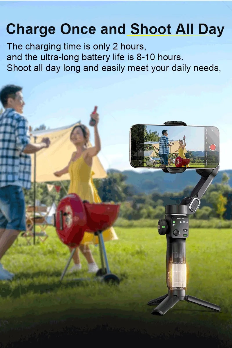AOCHUAN 3-Axis Handheld Gimbal Phone Stabilizer with Extension Rod 8.0 Anti Shake Face Tracking for Phone Outdoor Shooting Vlog