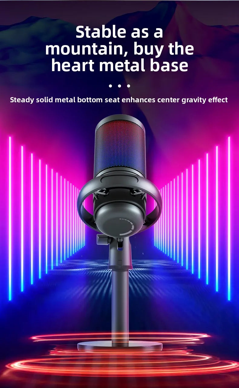 Professional USB microphone with mute function RGB condenser microphone suitable for live video recording, conference recording