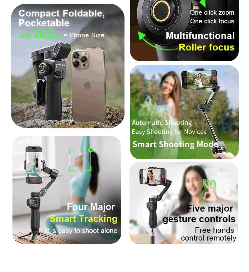 AOCHUAN 3-Axis Handheld Gimbal Phone Stabilizer with Extension Rod  8.0 Anti Shake Face Tracking for Phone Outdoor Shooting Vlog