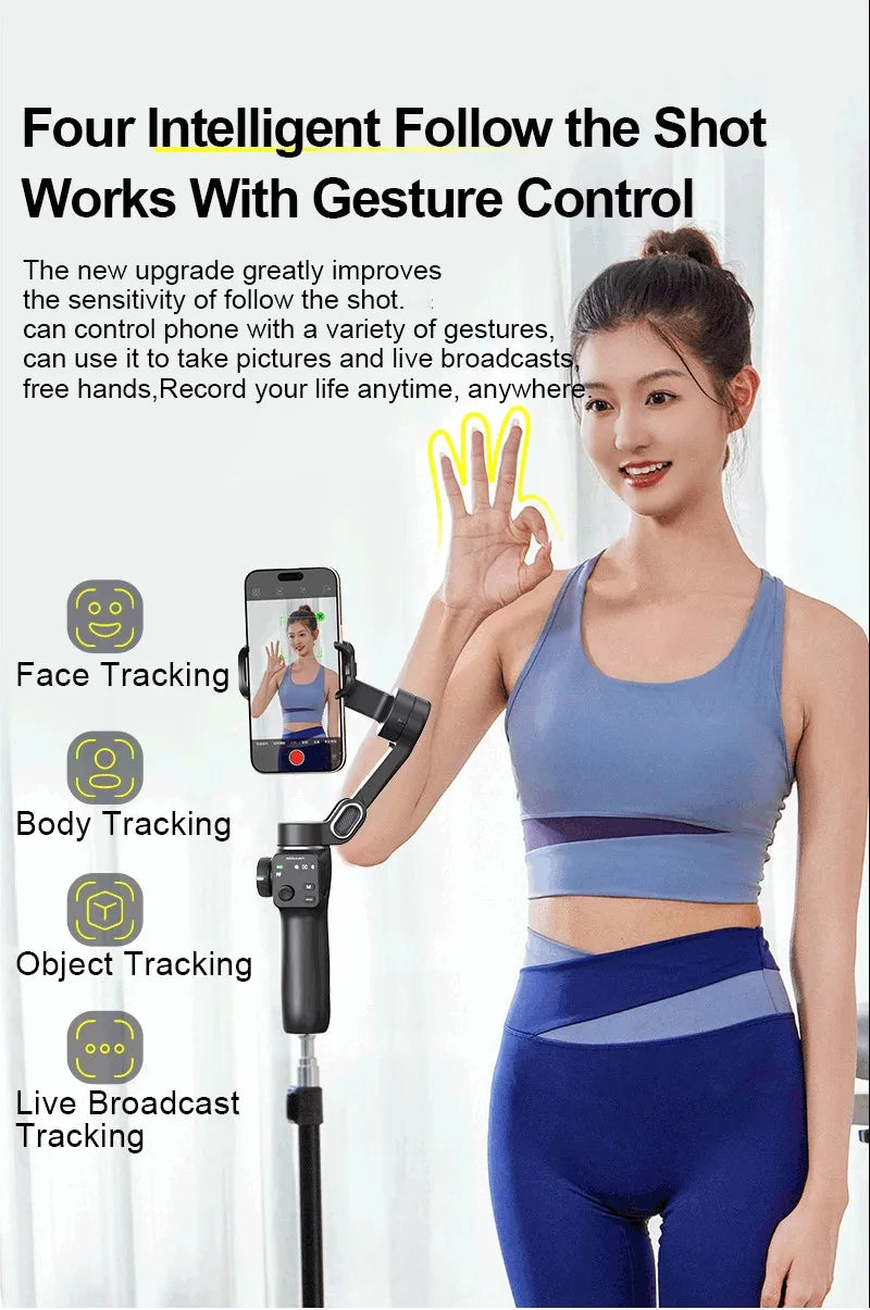 AOCHUAN 3-Axis Handheld Gimbal Phone Stabilizer with Extension Rod  8.0 Anti Shake Face Tracking for Phone Outdoor Shooting Vlog