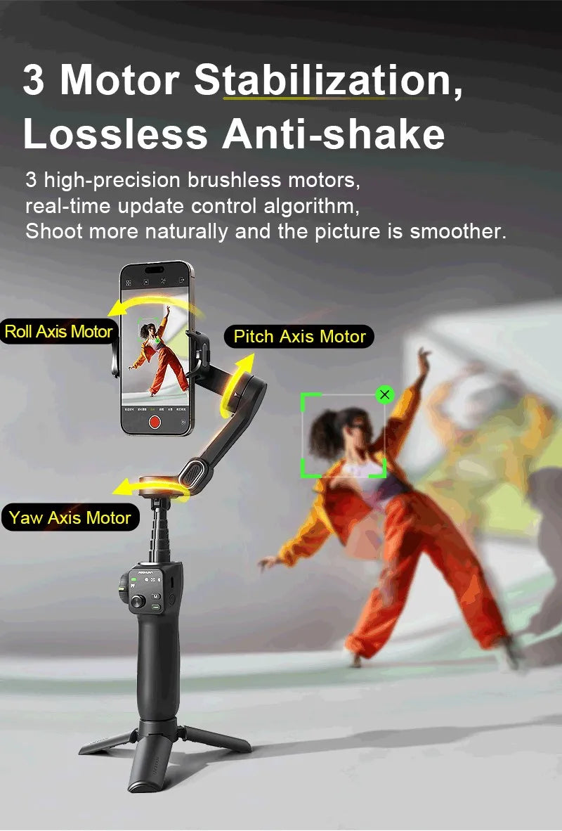 AOCHUAN 3-Axis Handheld Gimbal Phone Stabilizer with Extension Rod  8.0 Anti Shake Face Tracking for Phone Outdoor Shooting Vlog