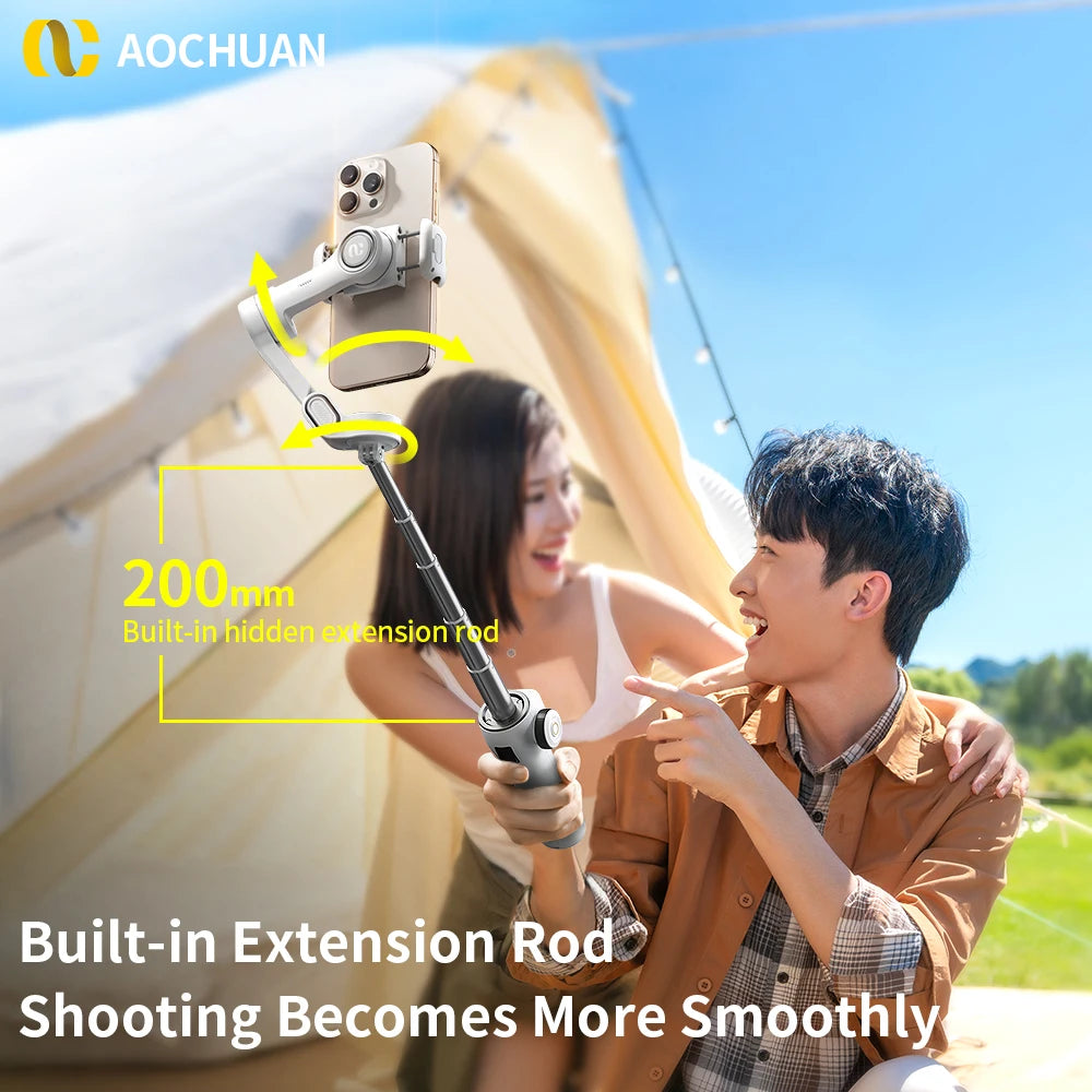 AOCHUAN 3-Axis Handheld Gimbal Phone Stabilizer with Extension Rod  8.0 Anti Shake Face Tracking for Phone Outdoor Shooting Vlog