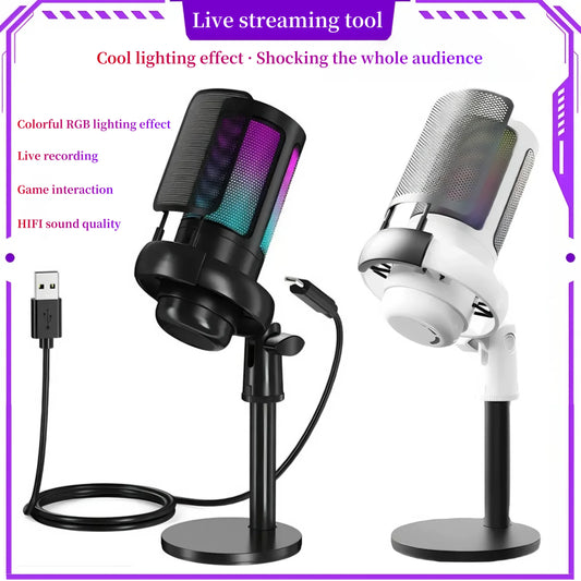Professional USB microphone with mute function RGB condenser microphone suitable for live video recording, conference recording