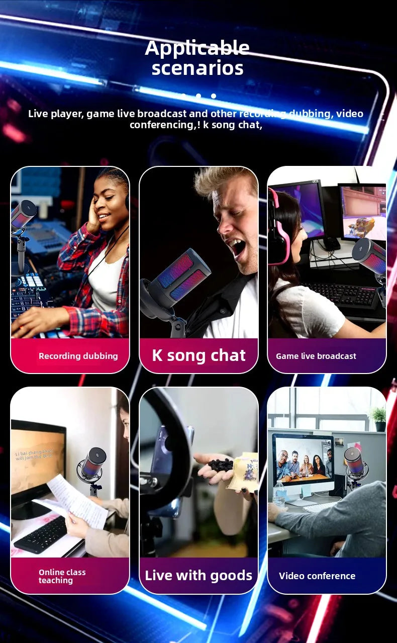 Professional USB microphone with mute function RGB condenser microphone suitable for live video recording, conference recording