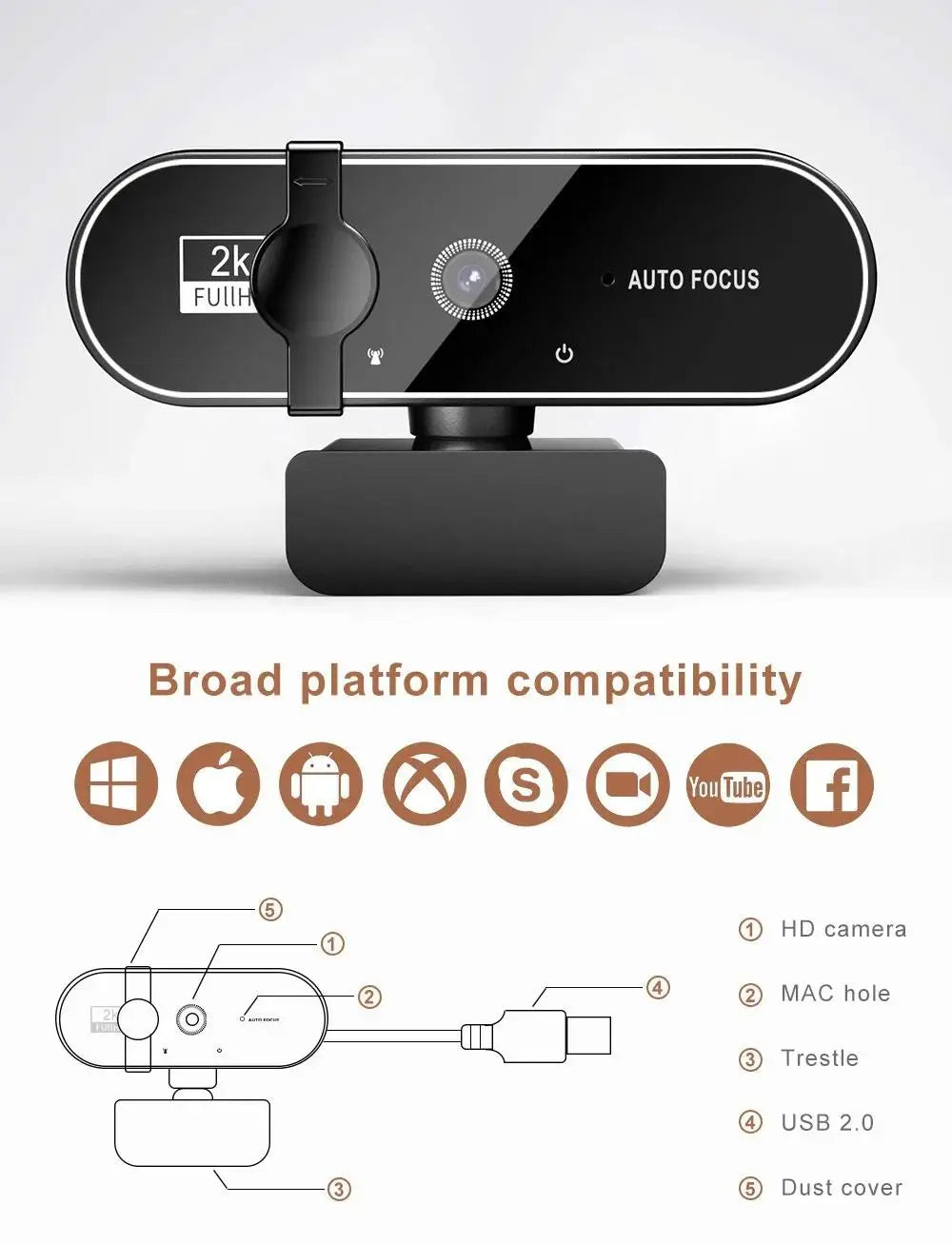 4K Webcam Video Camera 2K Autofocus Streaming Web Cam With Microphone Full HD 1080P Webcams for PC/Computer/Laptop