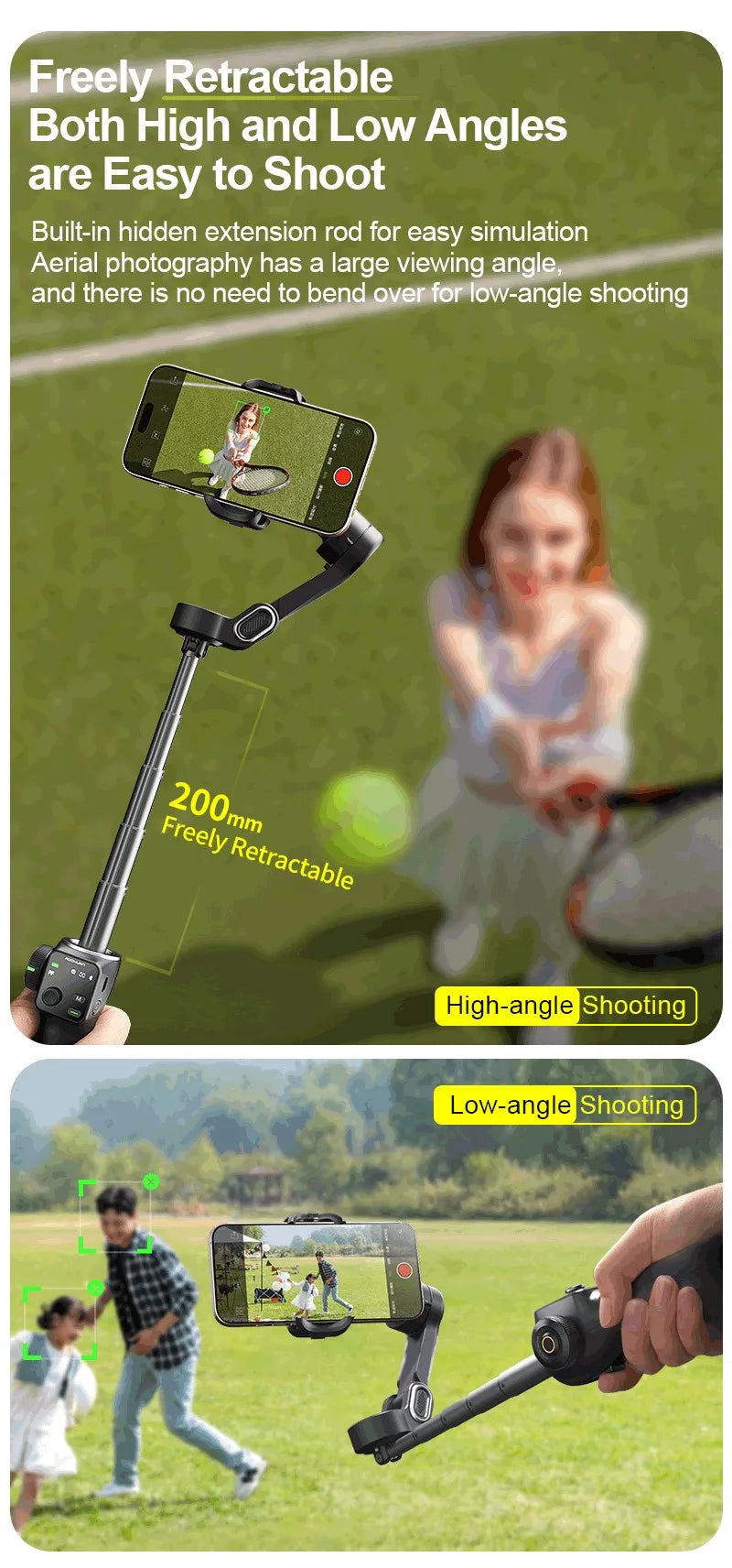 AOCHUAN 3-Axis Handheld Gimbal Phone Stabilizer with Extension Rod  8.0 Anti Shake Face Tracking for Phone Outdoor Shooting Vlog