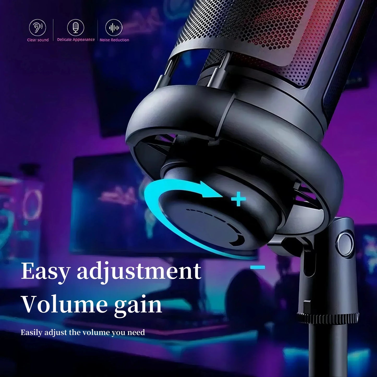 Professional USB microphone with mute function RGB condenser microphone suitable for live video recording, conference recording