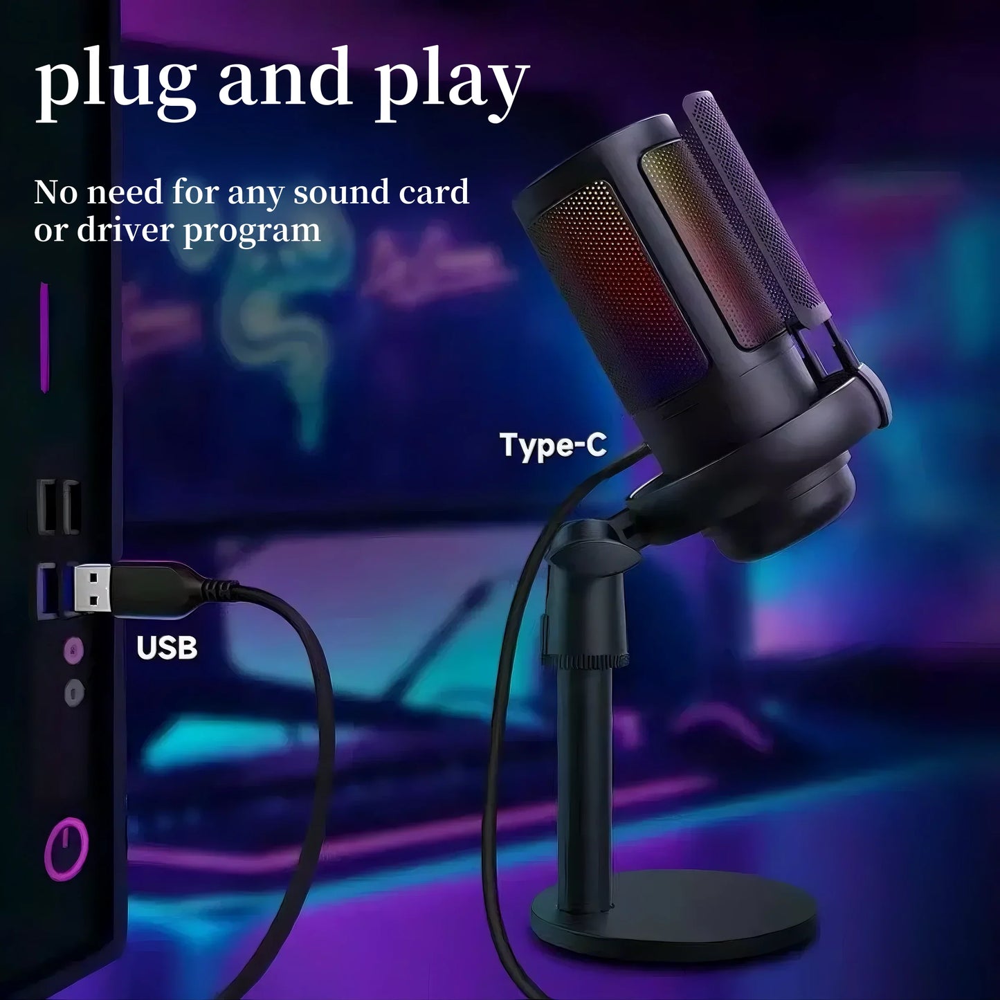 Professional USB microphone with mute function RGB condenser microphone suitable for live video recording, conference recording