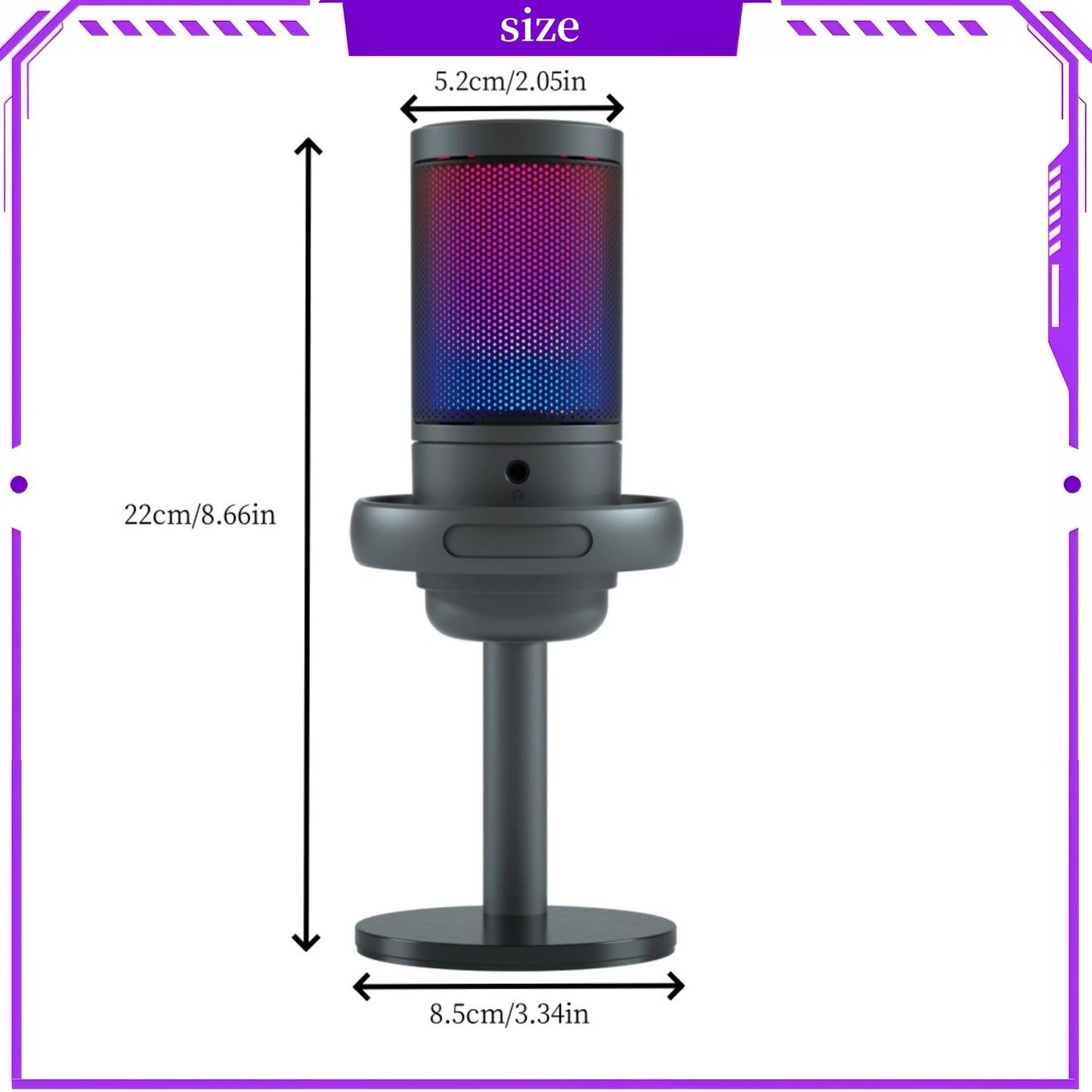 Professional USB microphone with mute function RGB condenser microphone suitable for live video recording, conference recording