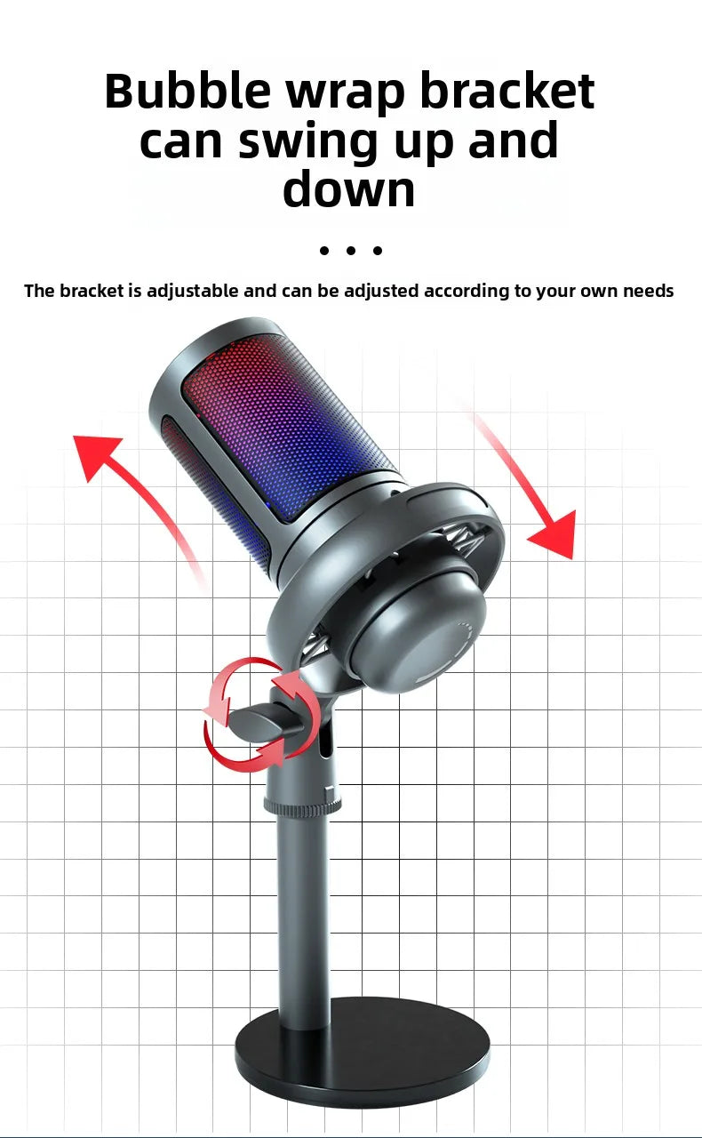 Professional USB microphone with mute function RGB condenser microphone suitable for live video recording, conference recording