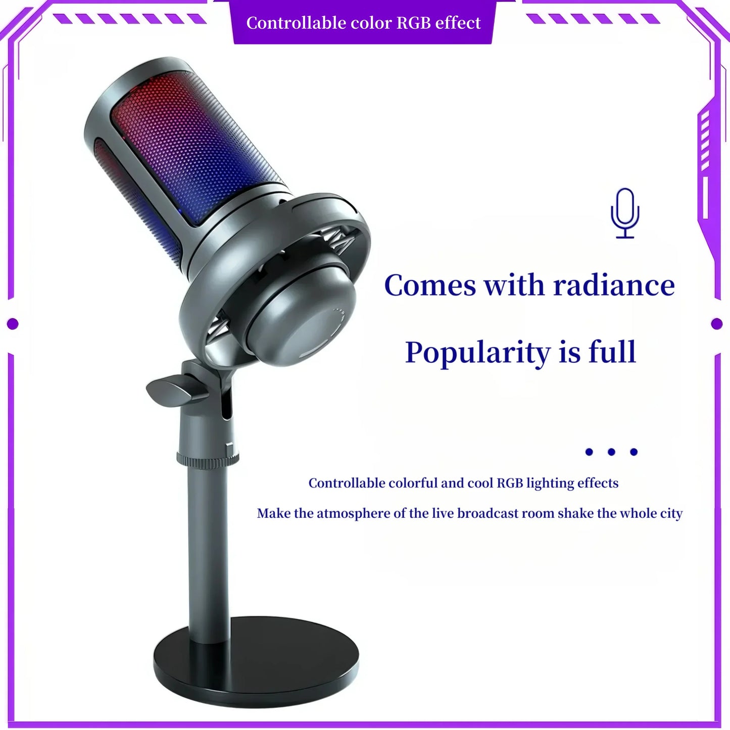 Professional USB microphone with mute function RGB condenser microphone suitable for live video recording, conference recording
