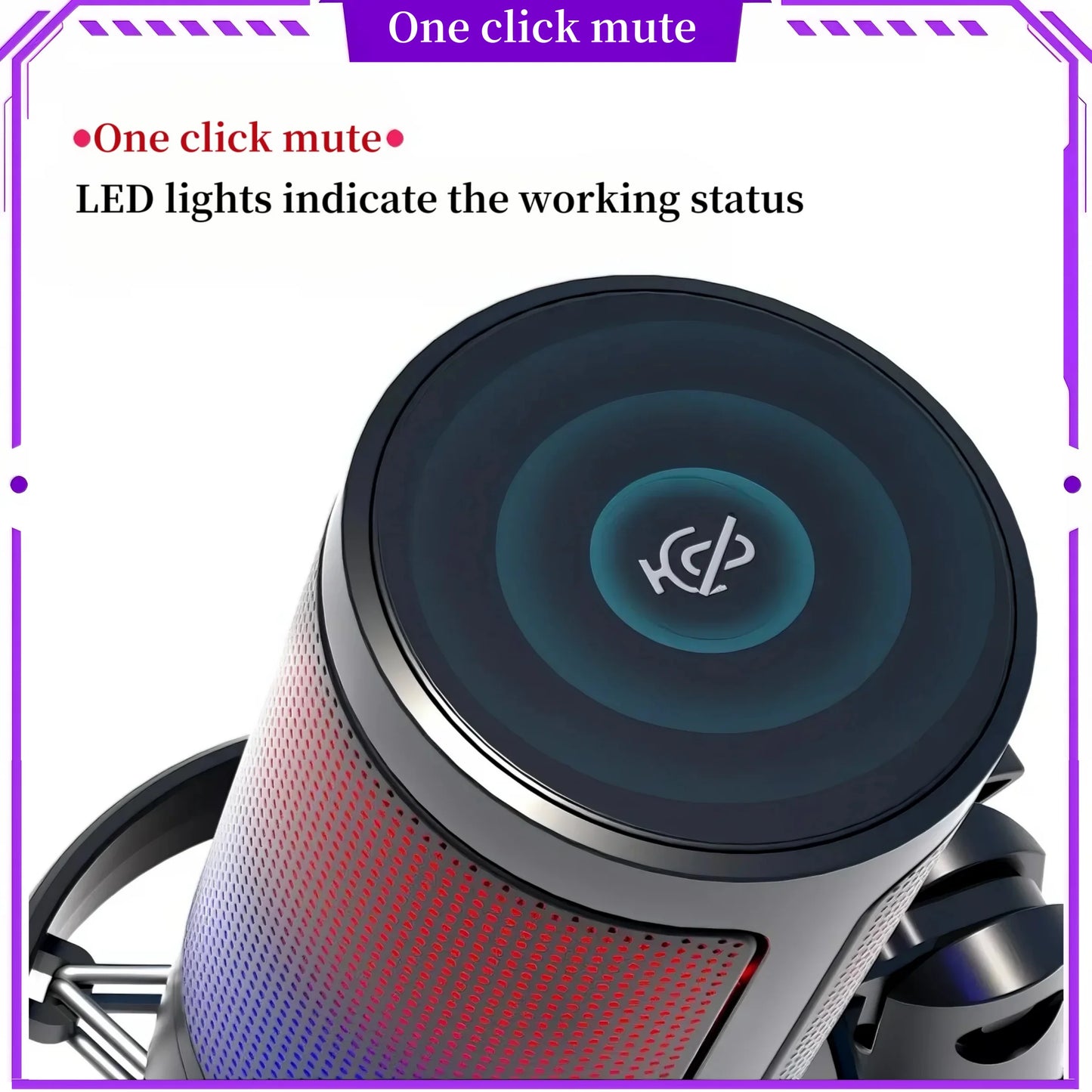Professional USB microphone with mute function RGB condenser microphone suitable for live video recording, conference recording